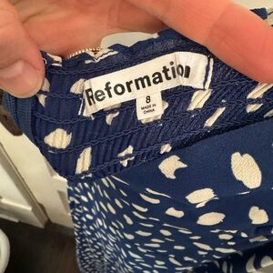 Reformation Navy and Cream Patterned Dress